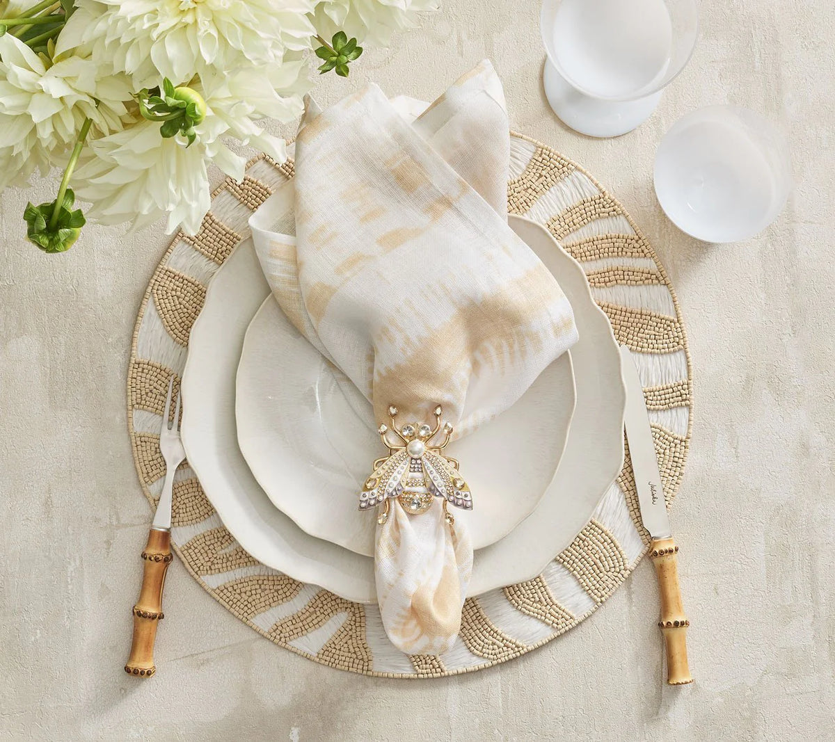 Glam Fly Napkin Ring in Ivory, Gold & Silver Set of 4 in a Gift Box