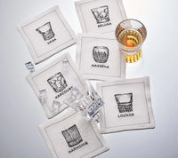Cocktails Cocktail Napkins in White & Gunmetal, Set of 6 in a Box