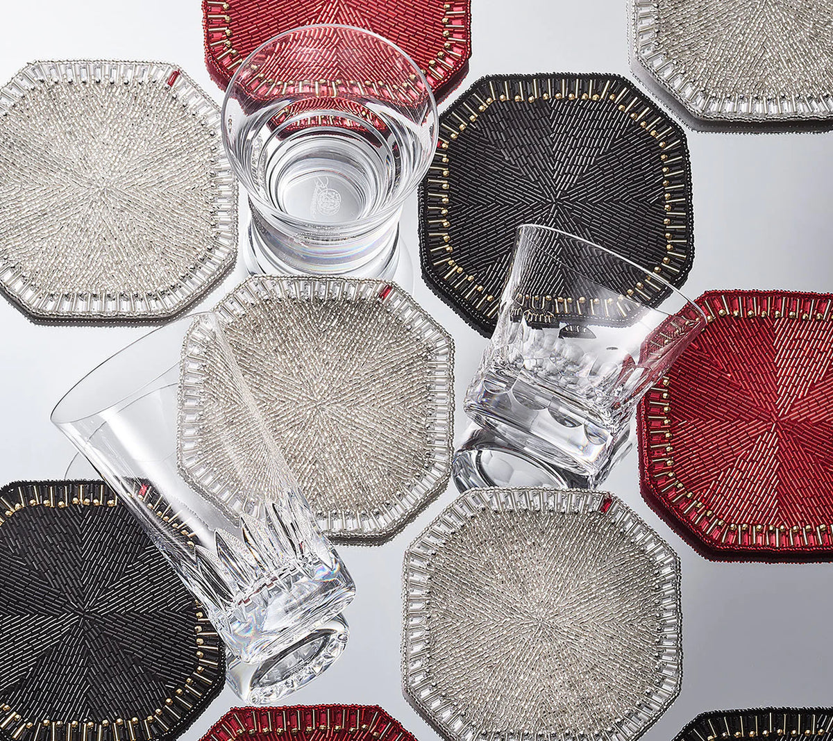 Louxor Coasters in Silver & Crystal, Set of 4 in a Gift Box