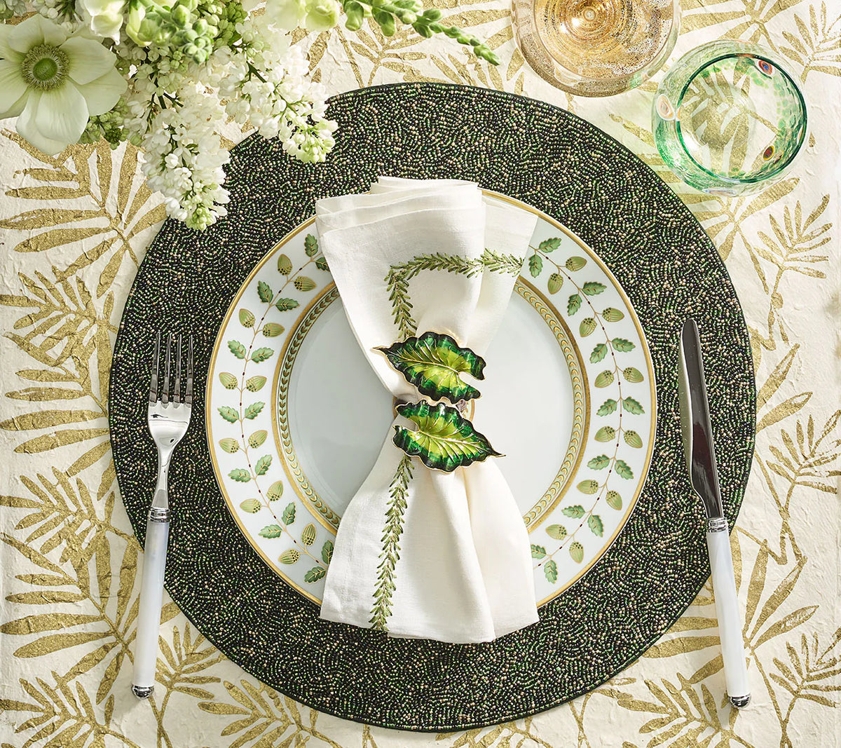 Vermicelli Placemat in Green & Gold