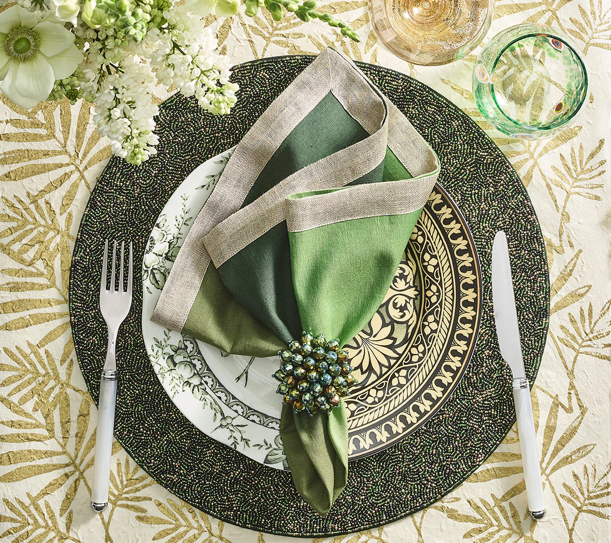 Vermicelli Placemat in Green & Gold