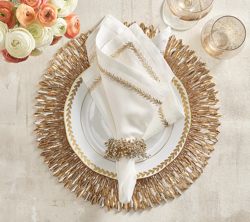 Jardin Napkin in White, Gold & Silver