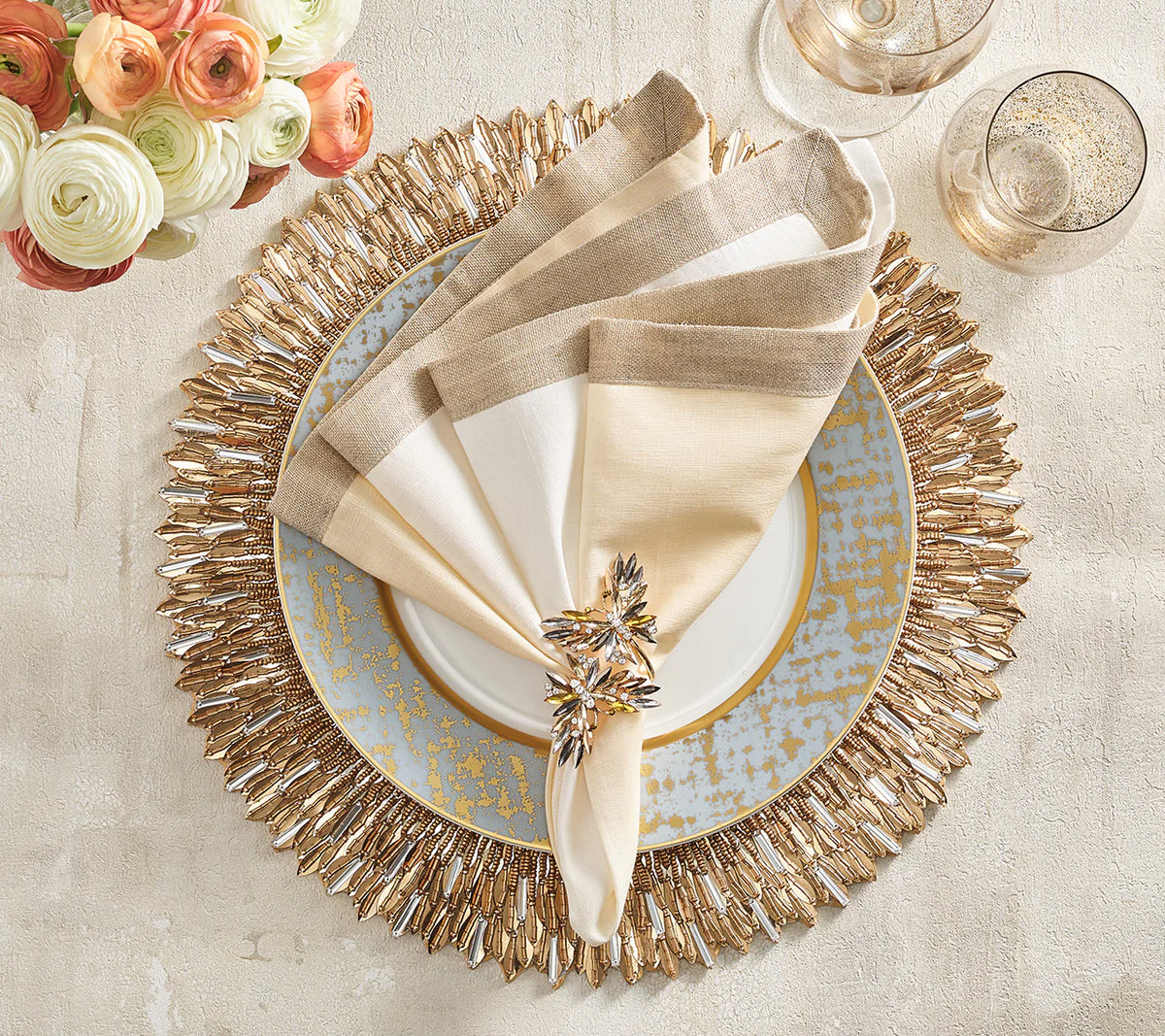 Butterflies Napkin Ring in Champagne & Crystal, Set of 4, in a Gift Box