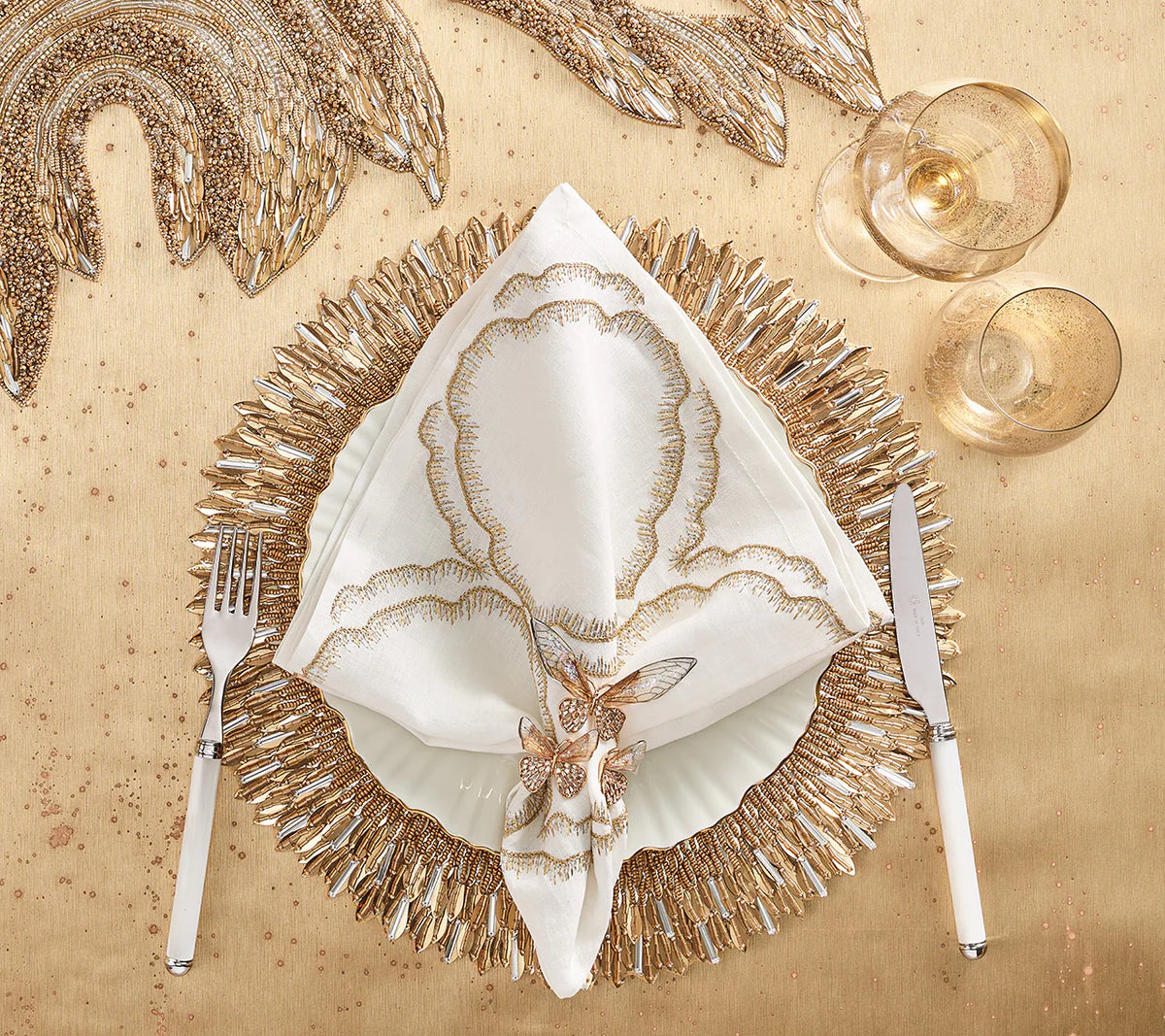 Flutter Napkin Ring in Champagne & Gold, Set of 4 in a Gift Box