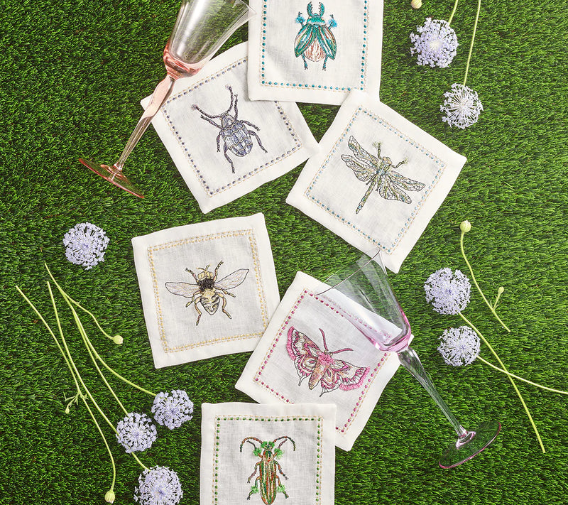 Garden Party Cocktail Napkins in White & Multi, Set of 6 in a Gift Box