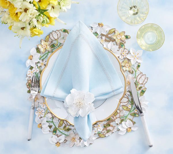Gardenia Placemat in Sky, White & Yellow, Set of 2
