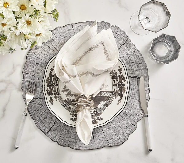 Jardin Napkin in White & Silver