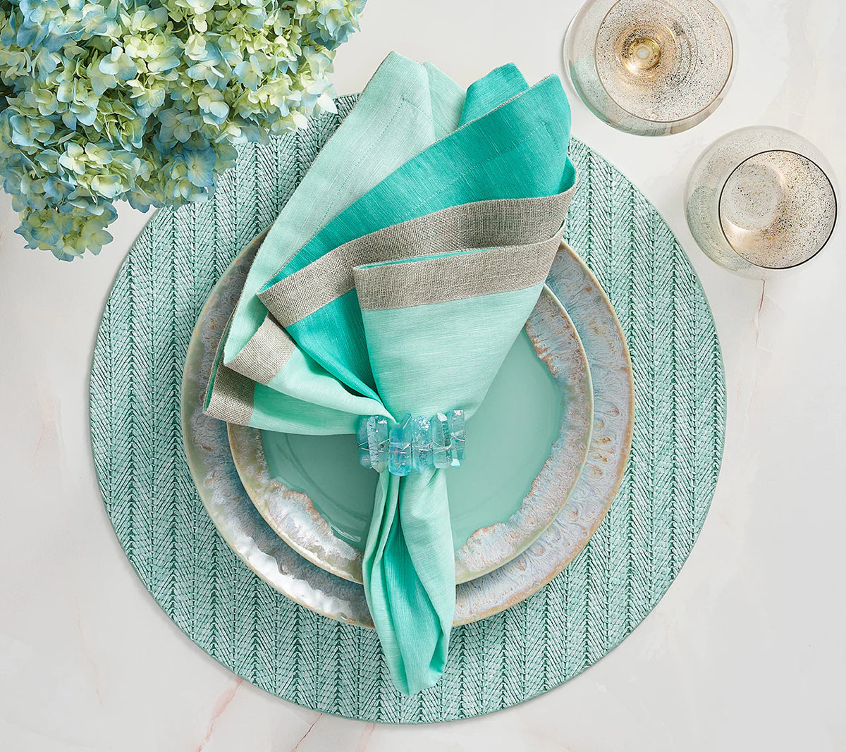 Dip Dye Napkin, Mint & Silver