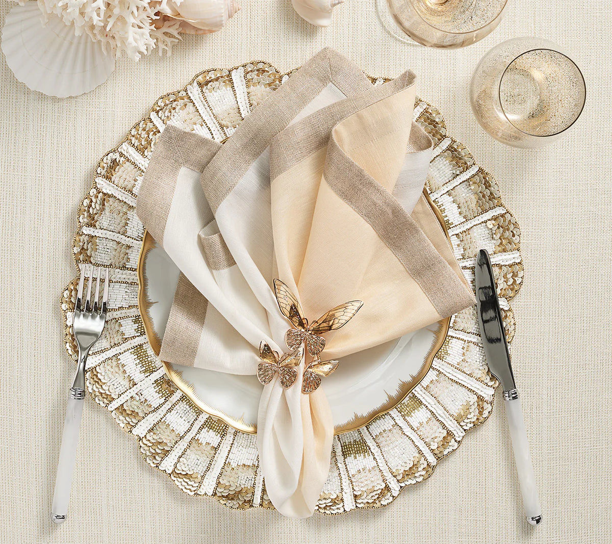 Dip Dye Napkin, White & Beige