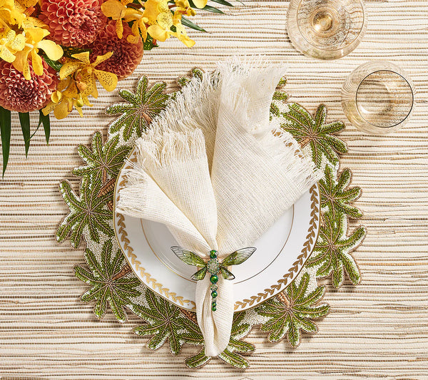 Oasis Placemat in Ivory, Green & Gold, Set of 2