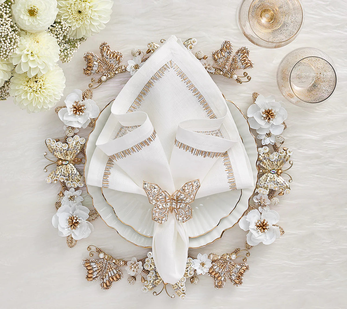 Papillon Charger in Ivory & Gold, Set of 2
