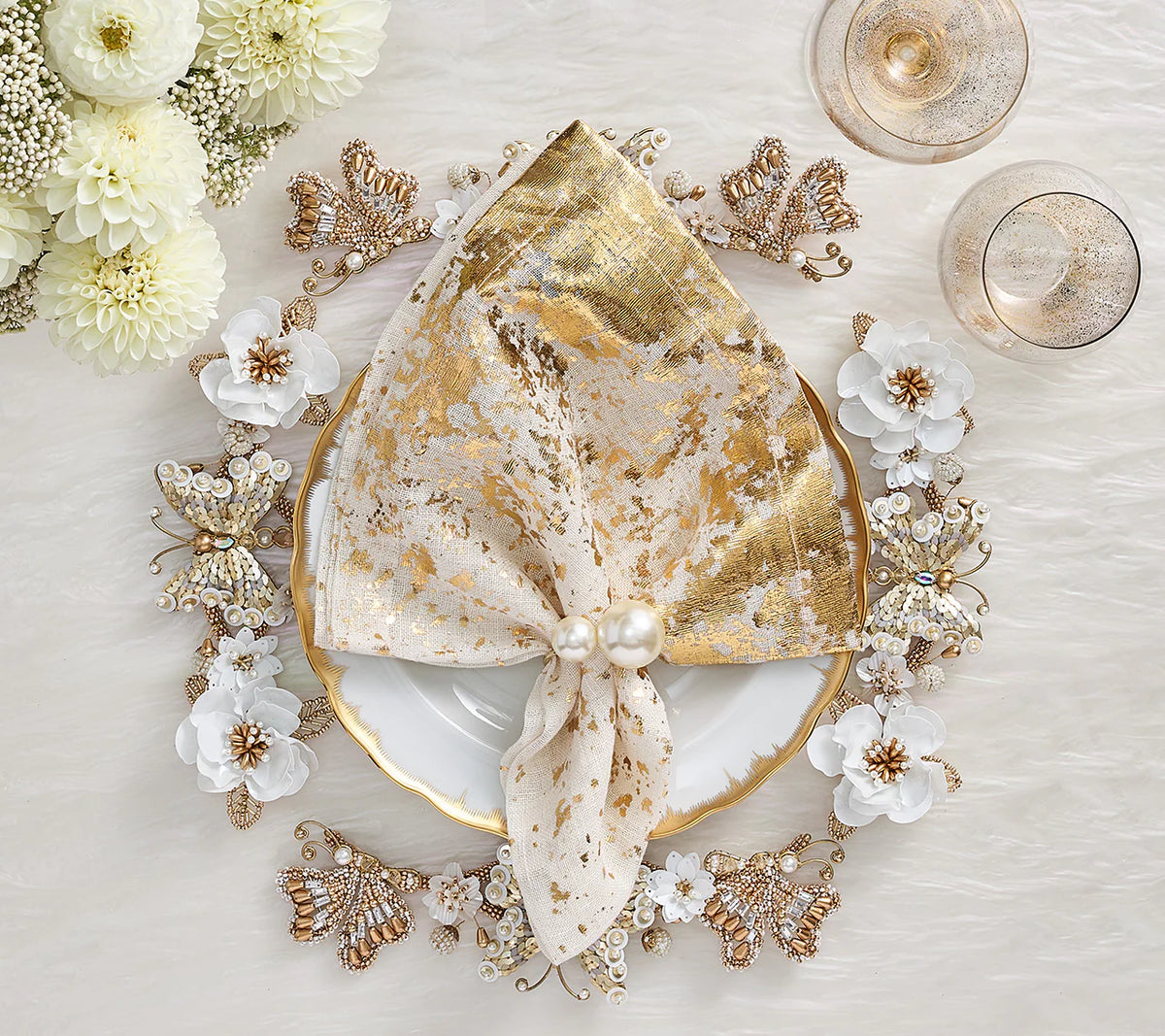 Papillon Charger in Ivory & Gold, Set of 2