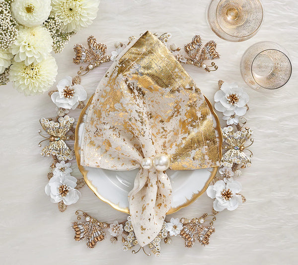Metafoil Napkin in White & Gold
