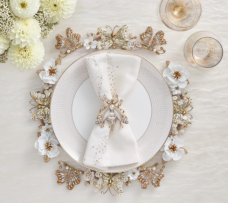 Glam Fly Napkin Ring in Ivory, Gold & Silver Set of 4 in a Gift Box