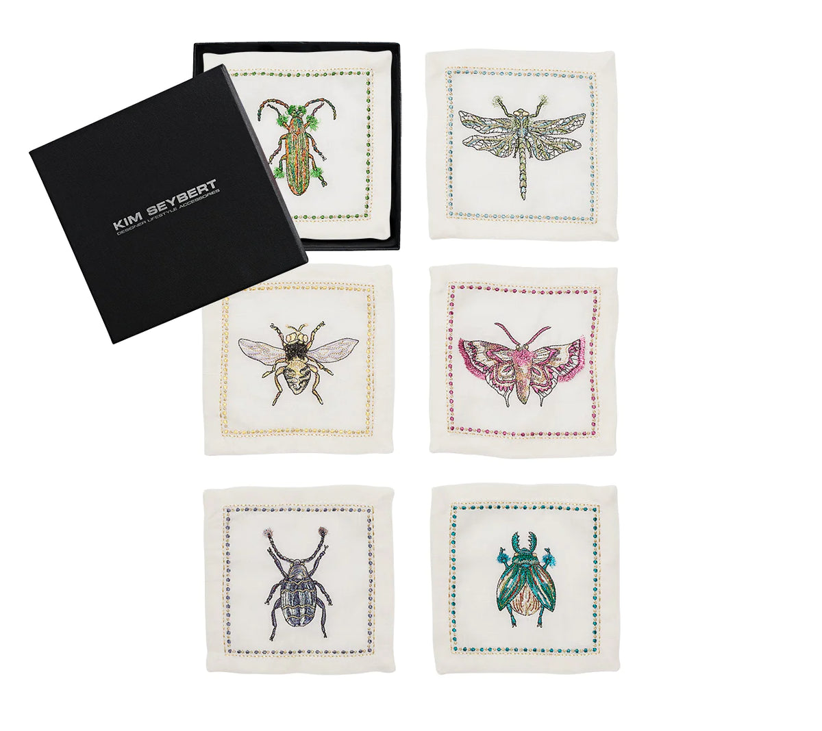 Garden Party Cocktail Napkins in White & Multi, Set of 6 in a Gift Box