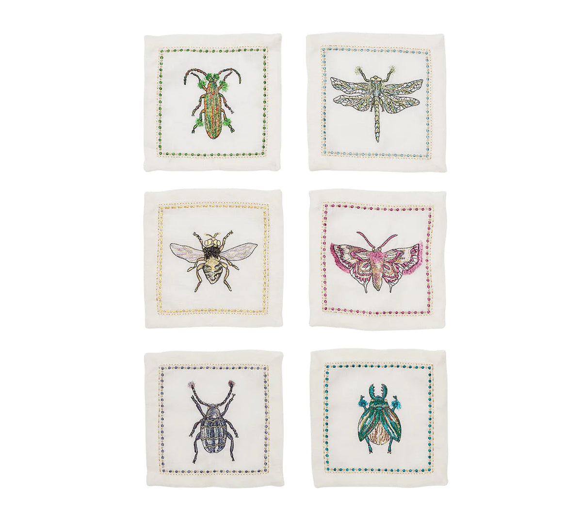 Garden Party Cocktail Napkins in White & Multi, Set of 6 in a Gift Box