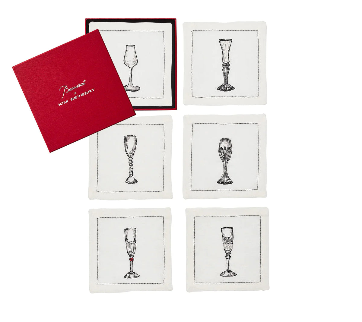 Bubbles Cocktail Napkins in White & Gunmetal, Set of 6 in a Box