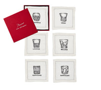 Cocktails Cocktail Napkins in White & Gunmetal, Set of 6 in a Box