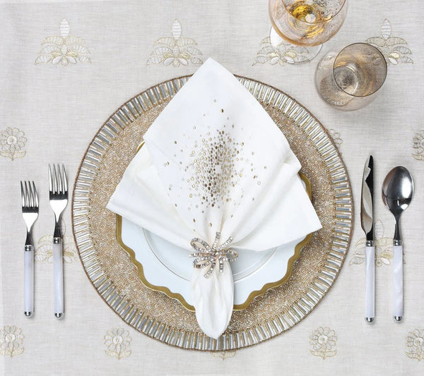 Jeweled Bow Napkin Ring in Gold & Crystal, Set of 4 in a Gift Box
