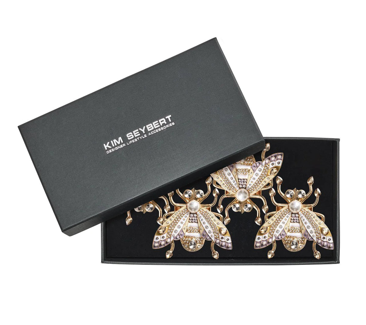 Glam Fly Napkin Ring in Ivory, Gold & Silver Set of 4 in a Gift Box