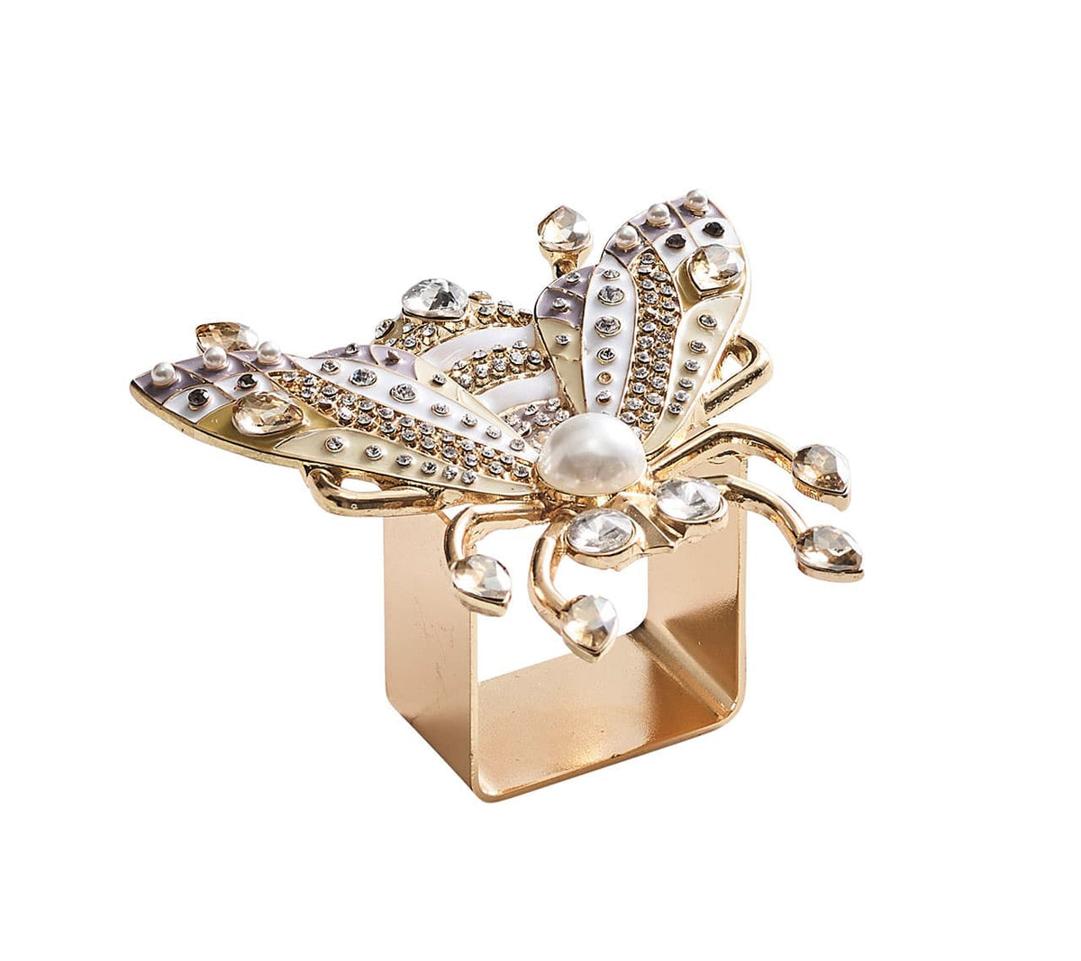 Glam Fly Napkin Ring in Ivory, Gold & Silver Set of 4 in a Gift Box