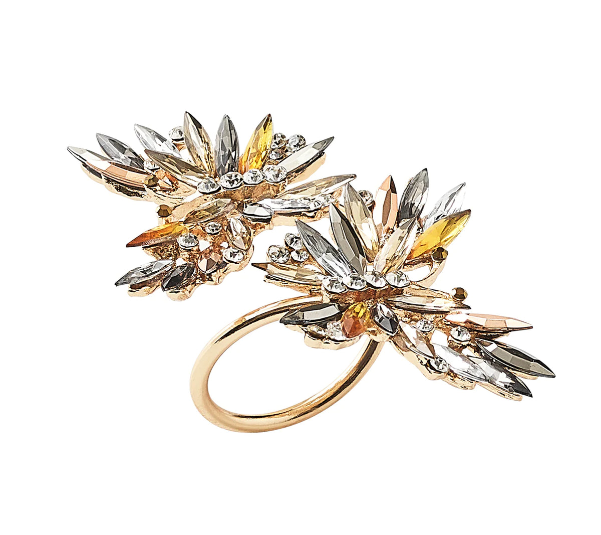 Butterflies Napkin Ring in Champagne & Crystal, Set of 4, in a Gift Box