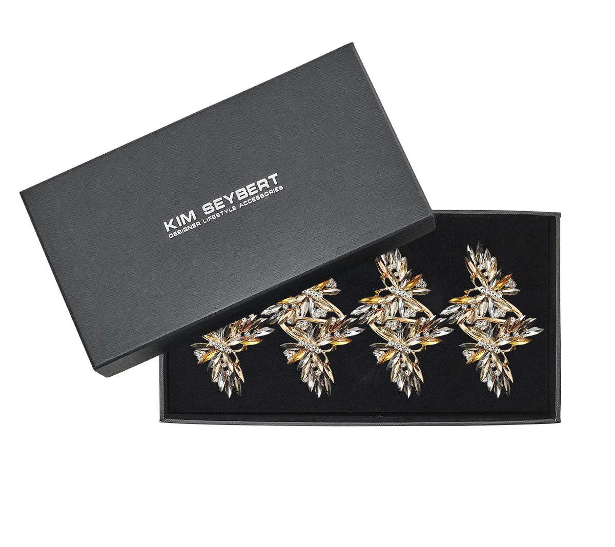 Butterflies Napkin Ring in Champagne & Crystal, Set of 4, in a Gift Box
