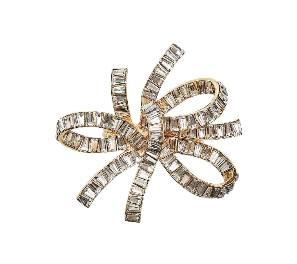 Jeweled Bow Napkin Ring in Gold & Crystal, Set of 4 in a Gift Box