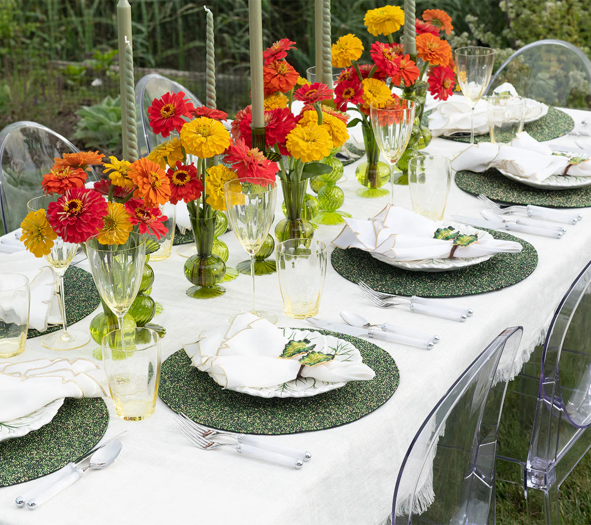 Vermicelli Placemat in Green & Gold