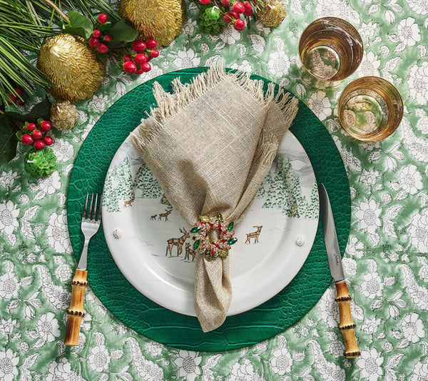 Gem Wreath Napkin Rings in Red, Green & Gold, Set of 4 in a Gift Box
