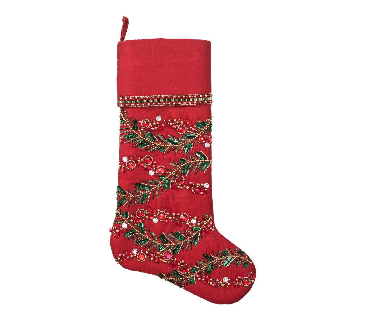 Holly and Sprig Stocking in Red, Green & Gold