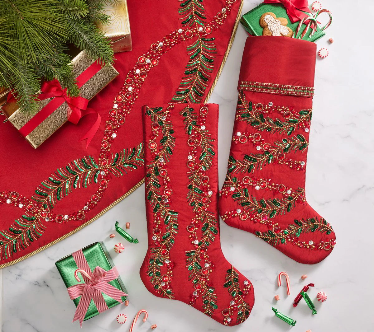 Merry and Bright Stocking in Red, Green & Gold