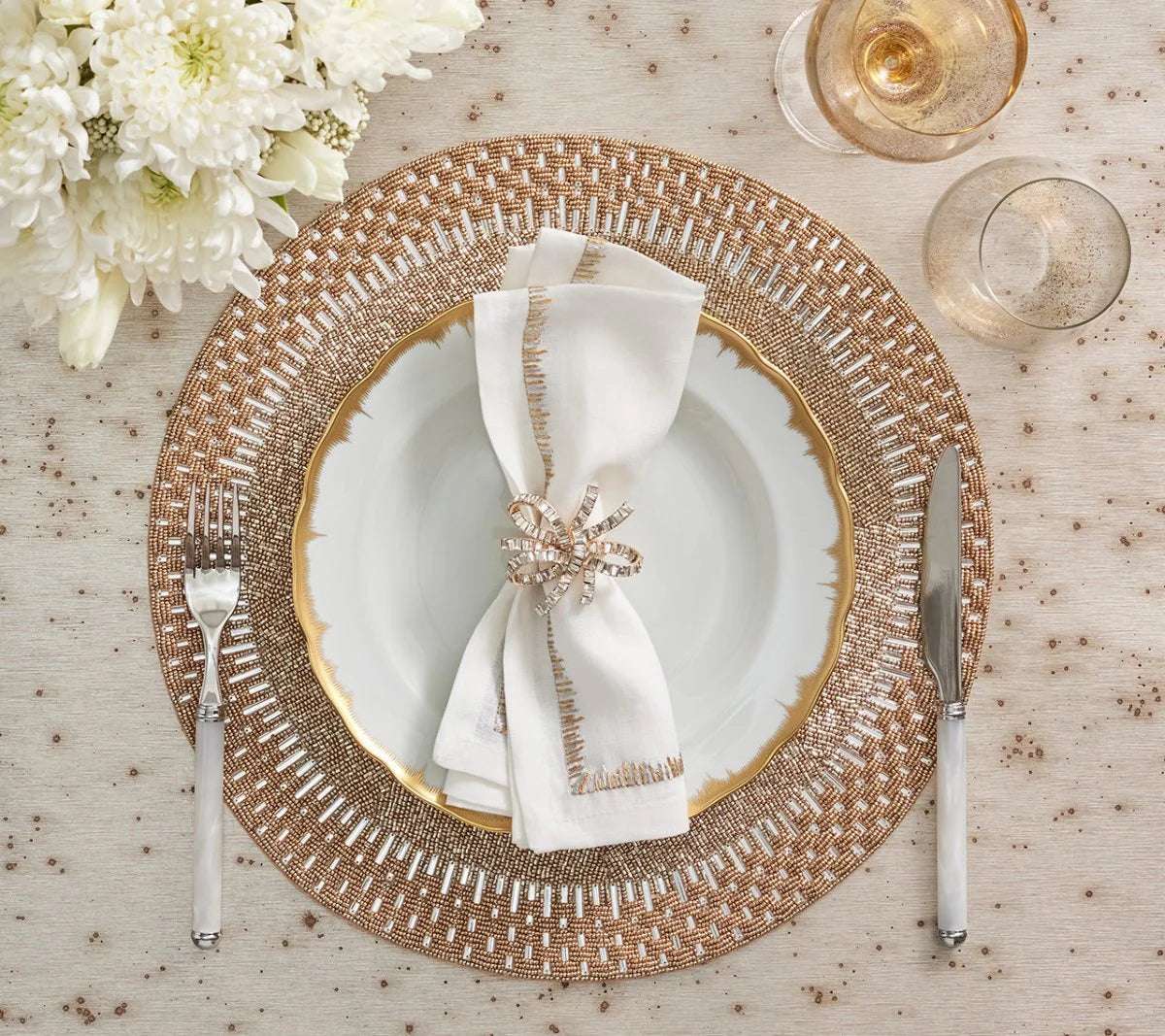Jeweled Bow Napkin Ring in Gold & Crystal, Set of 4 in a Gift Box